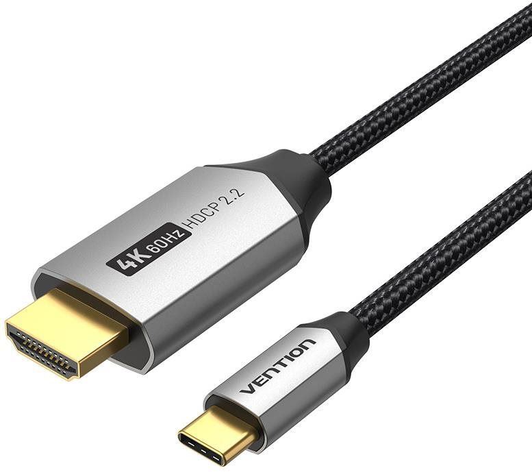 Video kabel Vention Cotton Braided USB-C to HDMI Cable 1m Black Aluminum Alloy Type