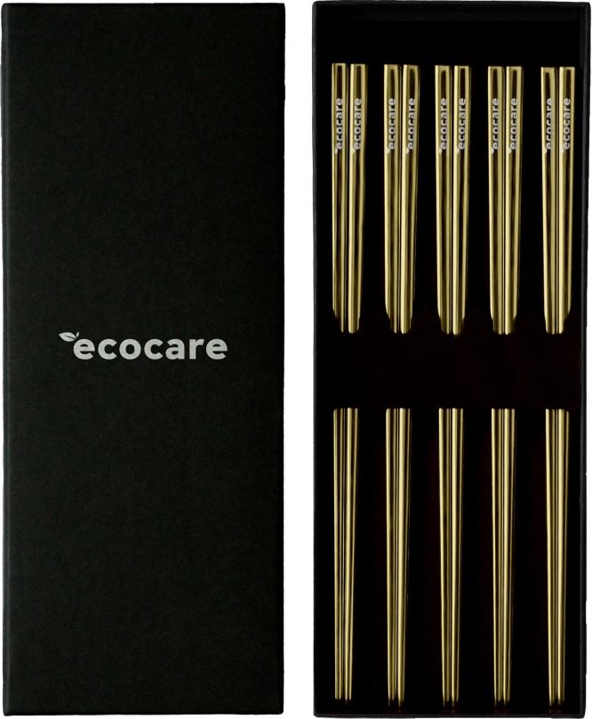 Sada příborů ECOCARE Kovové Sushi Hůlky Box Gold 10 ks