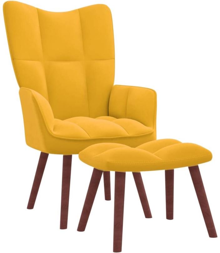 Křeslo Relaxační křeslo se stoličkou hořčicově žluté samet, 328069