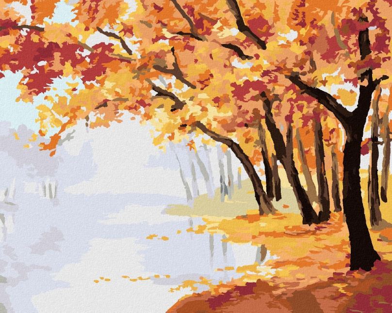 Malování podle čísel Podzimní červený les, 40x50 cm, bez rámu a bez vypnutí plátna