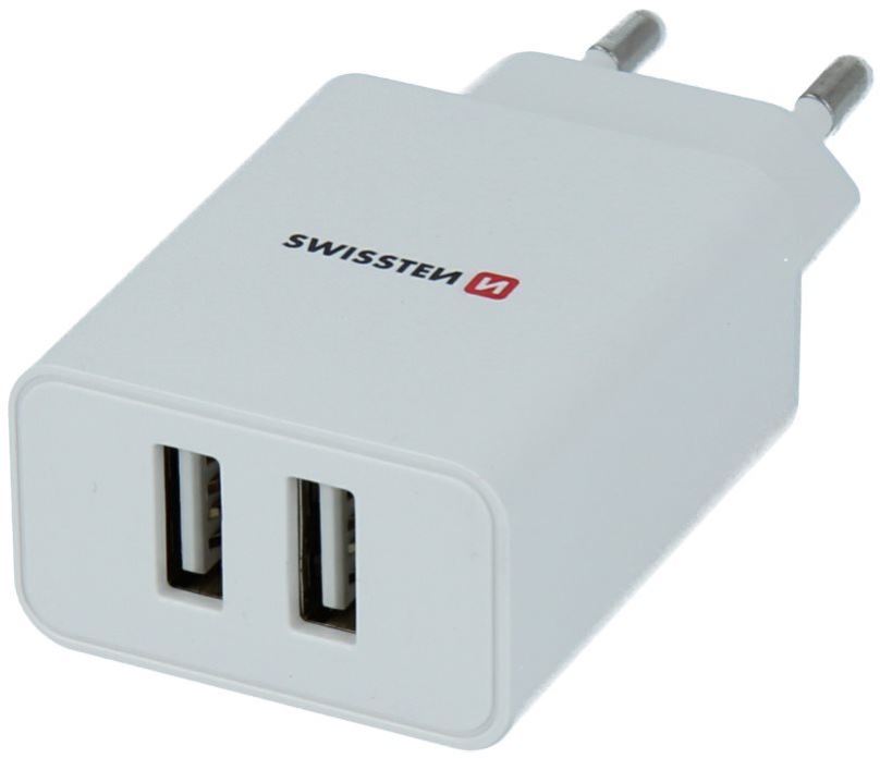 Nabíječka do sítě Swissten síťový adaptér SMART IC 2.1A + kabel lightning MFi 1.2m bílý