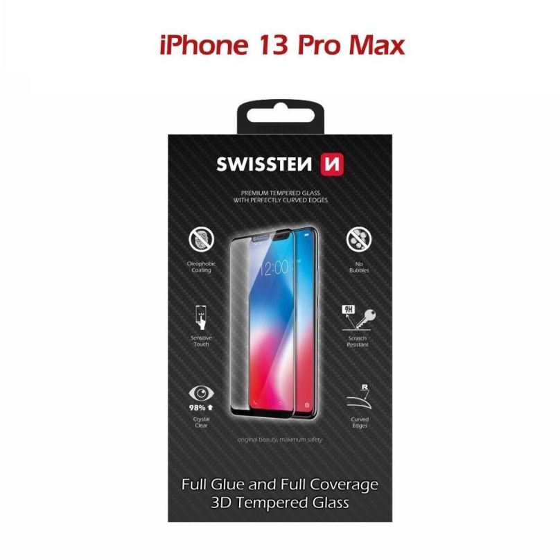 Ochranné sklo Swissten 3D Full Glue pro Apple iPhone 13 Pro Max černé