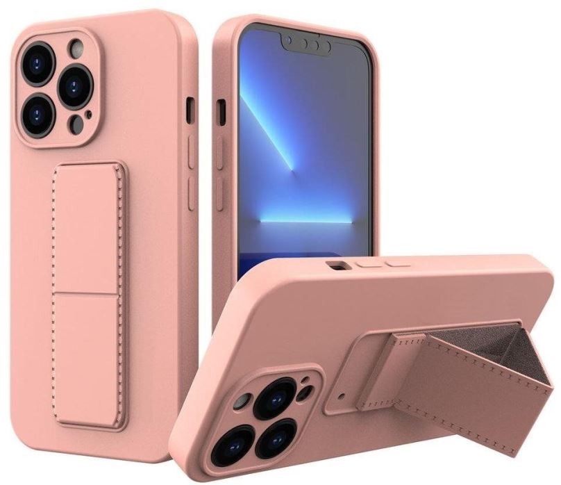 Kryt na mobil Kickstand silikonový kryt na iPhone 13 mini, růžový