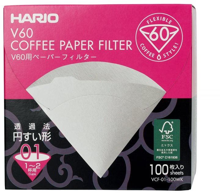Filtr na kávu Hario papírové filtry V60-01 (VCF-01-100W), bílé, 100ks, BOX