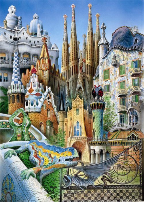 Puzzle Educa Miniaturní puzzle Koláž z díla A.Gaudí 1000 dílků