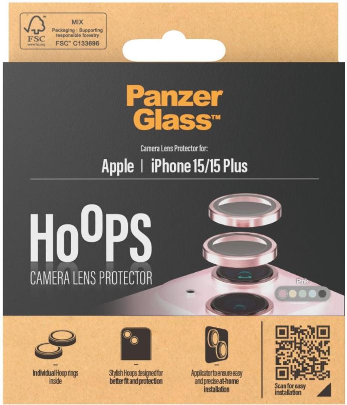 Ochranné sklo na objektiv PanzerGlass HoOps Apple iPhone 15/15 Plus - ochranné kroužky pro čočky fotoaparátu - růžový hliník