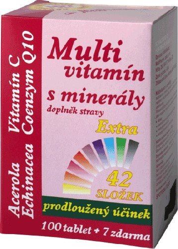 Multivitamín MedPharma Multivitamin s minerály 42 složek, extra C + Q10, 107 tablet
