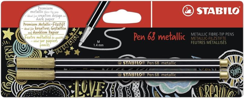 Popisovače STABILO Pen 68 metallic zlaté v blistru - balení 2 ks