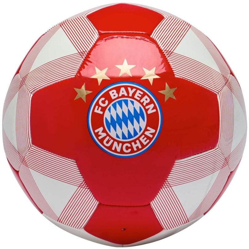 Fotbalový míč Ouky FC Bayern Mnichov, znak a 5 hvězd, červeno-bílý, vel. 5