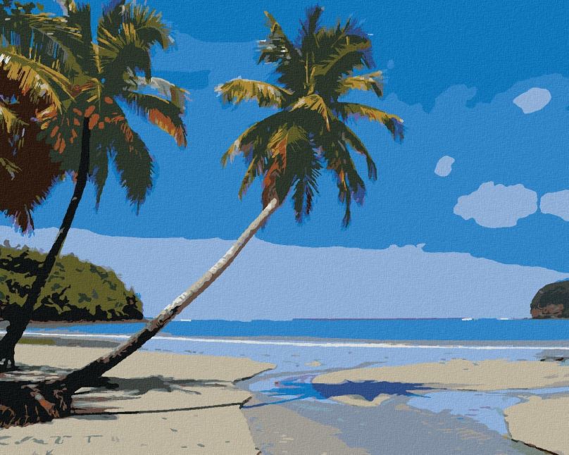 Malování podle čísel Tropická pláž v Karibiku, 40x50 cm, bez rámu a bez vypnutí plátna