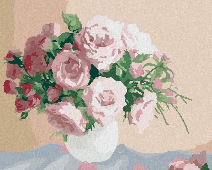 Malování podle čísel Růže na růžovém pozadí, 40x50 cm, bez rámu a bez vypnutí plátna