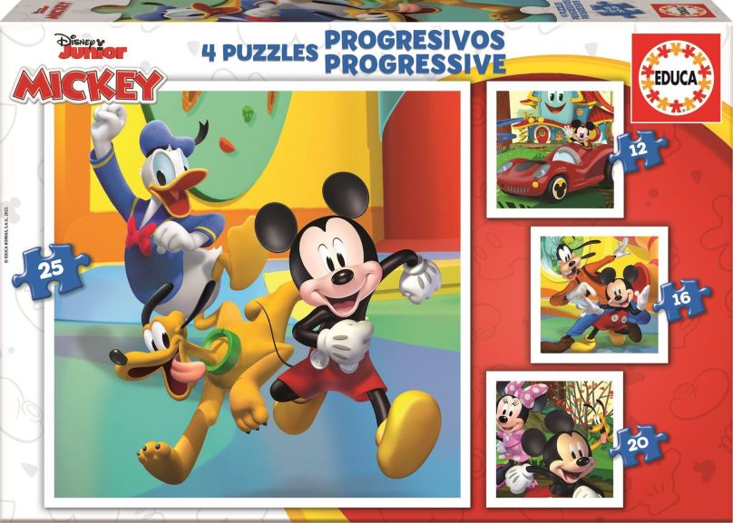 Puzzle Educa Puzzle Mickey a přátelé 4v1 (12,16,20,25 dílků)