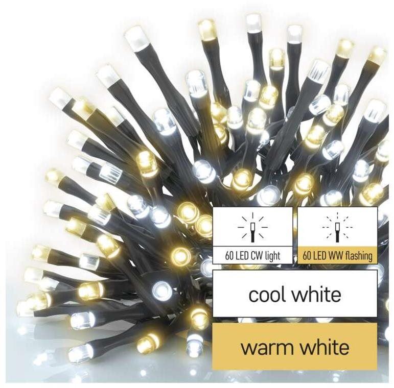 Světelný řetěz EMOS LED vánoční řetěz pulzující, 12 m, venkovní i vnitřní, teplá/studená bílá