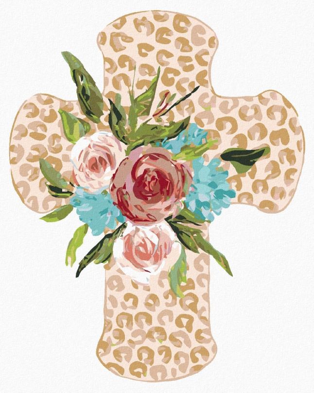 Malování podle čísel Kříž s květinami (Haley Bush), 80x100 cm, vypnuté plátno na rám