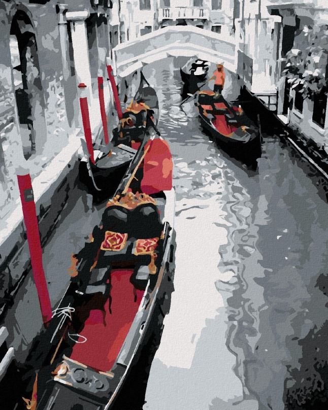 Malování podle čísel Černobílé Benátky, 80x100 cm, vypnuté plátno na rám