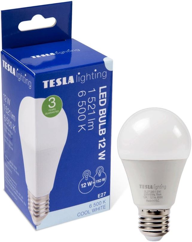 LED žárovka TESLA LED BULB E27, 12W, 1521lm, 6500K studená bílá