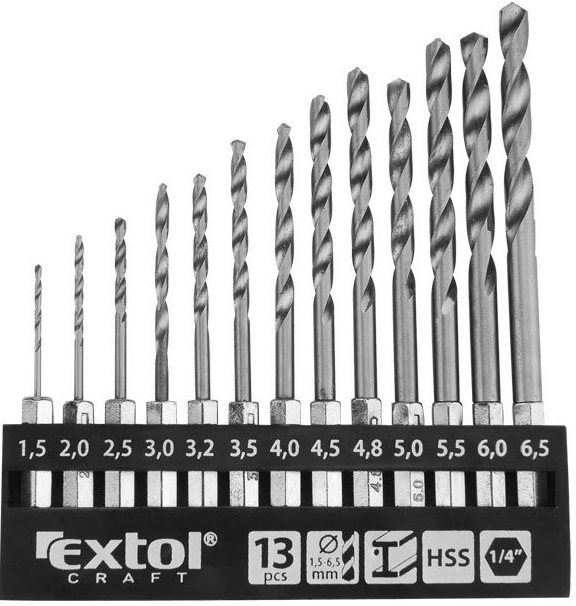 Sada vrtáků do železa EXTOL CRAFT vrtáky do kovu se šestihrannou stopkou, 1,5-6,5mm, HSS, 11140