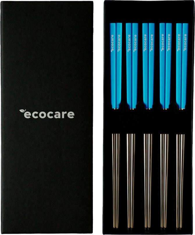 Sada příborů ECOCARE Kovové Sushi Hůlky Box Silver-Blue 10 ks