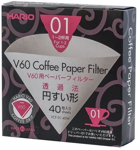 Filtr na kávu Hario papírové filtry V60-01 (VCF-01-04W), bílé, 40ks