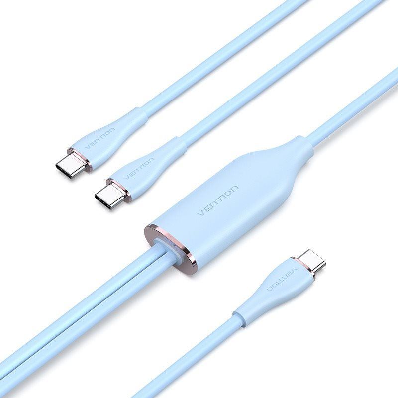 Datový kabel Vention USB 2.0 Type-C Male to 2 Type-C Male 5A Cable 1.5M Blue Silicone Type