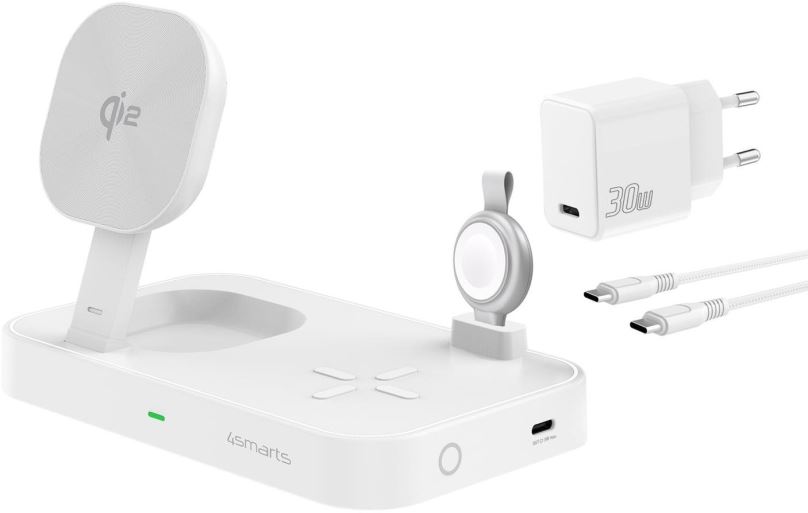 Nabíjecí stojánek 4smarts Qi2 Charging Station Trident with MFi Fast Charger for Apple Watch white