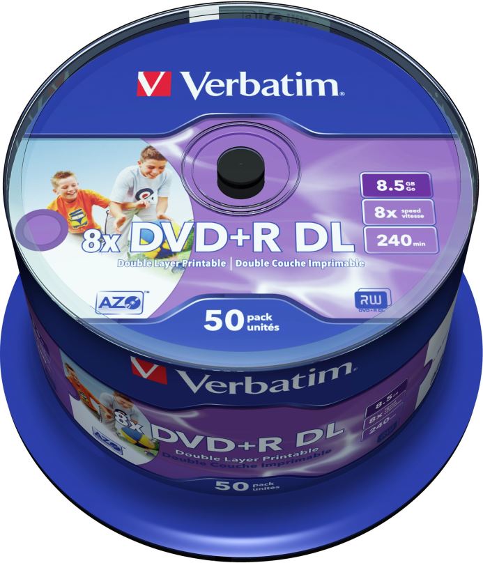 Média VERBATIM DVD+R DL DataLifePlus 8,5GB, 8x, printable, spindle 50 ks
