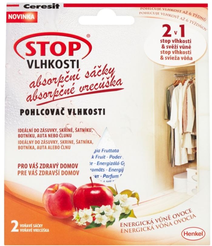 Pohlcovač vlhkosti STOP VLHKOSTI 2v1 - absorpční sáčky energické ovoce 2 x 50 g