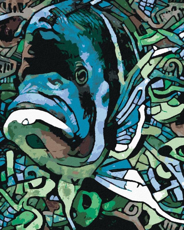 Malování podle čísel Abstraktní ryba zelená, 40x50 cm, bez rámu a bez vypnutí plátna