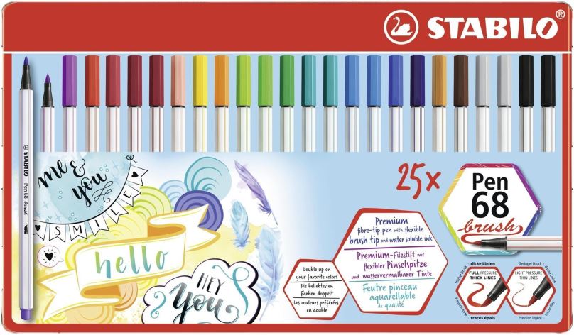 Fixy STABILO Pen 68 brush kovové pouzdro 25 barev