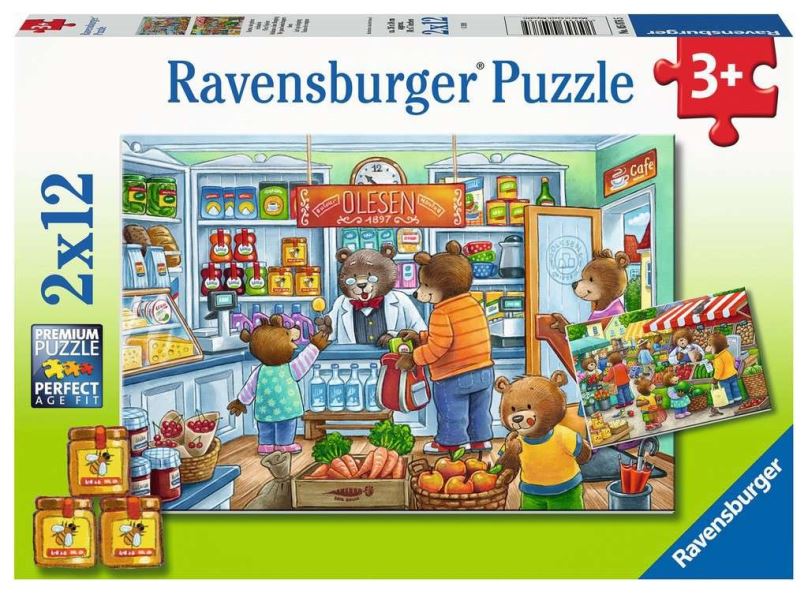 RAVENSBURGER Puzzle Medvídci na nákupech 2x12 dílků