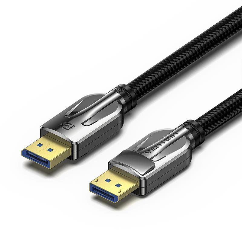 Video kabel Vention Cotton Braided DP 2.0 Male to Male 8K HD Cable 1M Black Zinc Alloy Type