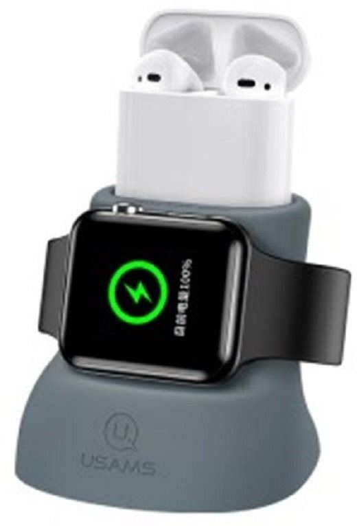 Stojánek USAMS US-ZJ051 2in1 Silicon Charging Holder For Apple Watch And AirPods grey