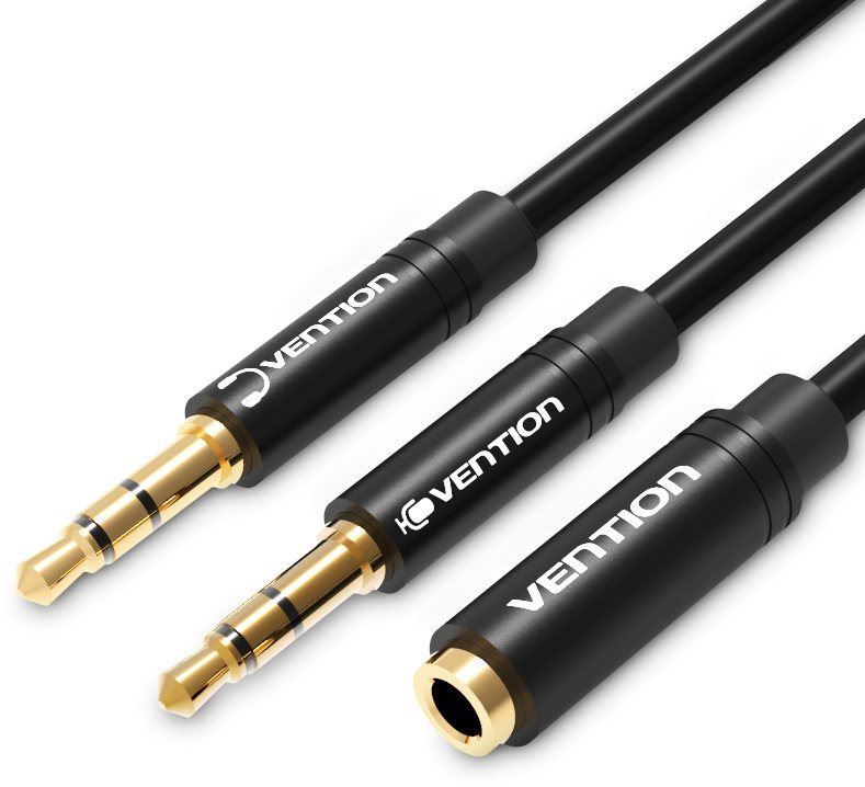 Redukce Vention 2x 3.5mm Male to 3.5mm Female Audio Cable 0.3m Black ABS Type