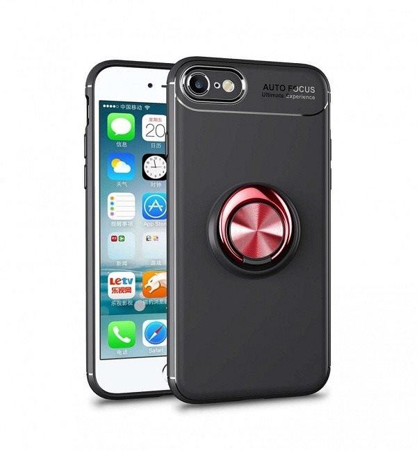 Kryt na mobil TopQ iPhone SE 2020 silikon černý s červeným prstenem 49632