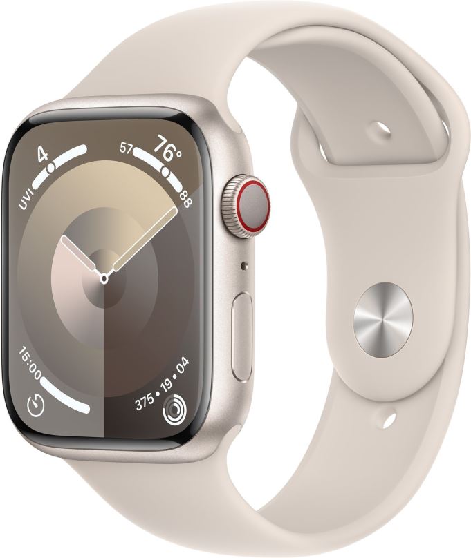 Chytré hodinky Apple Watch Series 9 45mm Cellular Hvězdně bílý hliník s hvězdně bílým sportovním řemínkem - M/L
