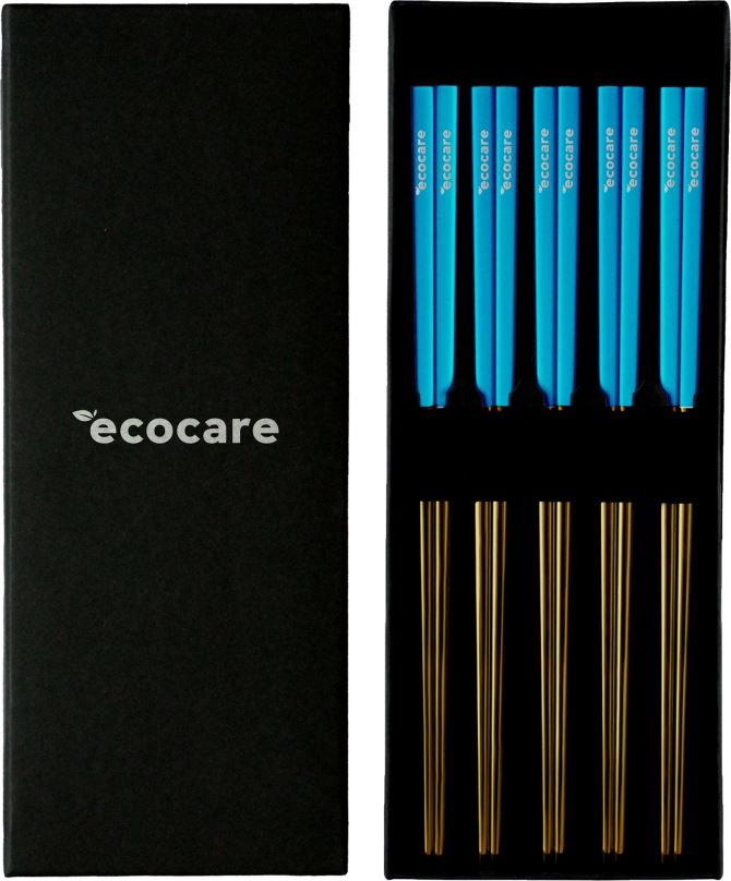 Sada příborů ECOCARE Kovové Sushi Hůlky Box Gold-Blue 10 ks