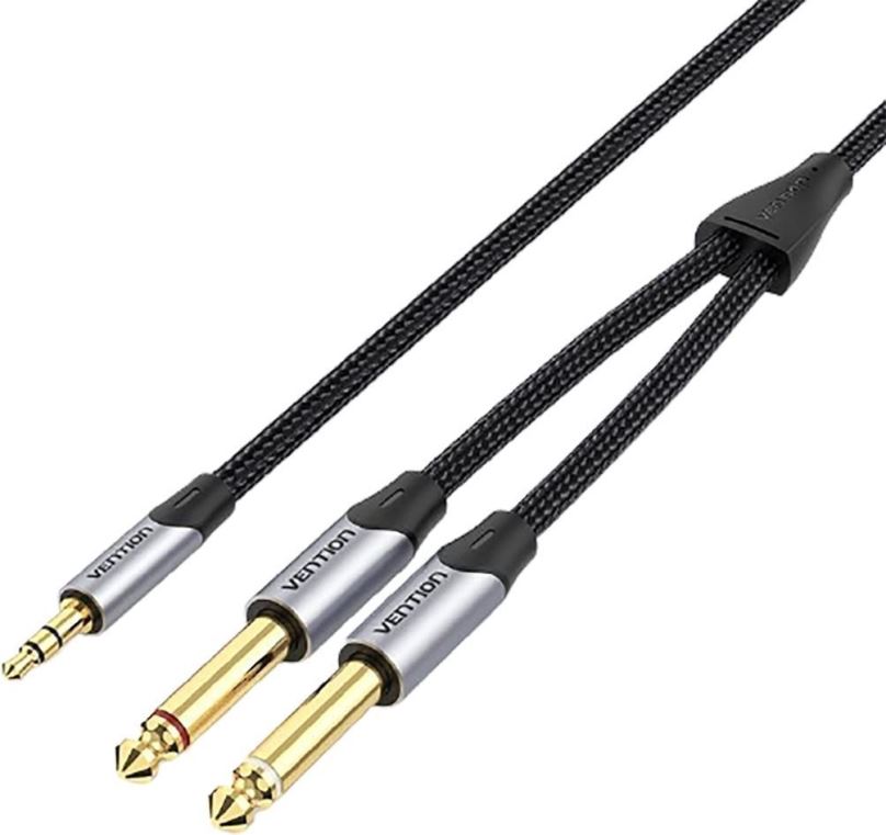 Audio kabel Vention Cotton Braided 3.5mm Male to 2*6.5mm Male Audio Cable 2M Gray Aluminum Alloy Type