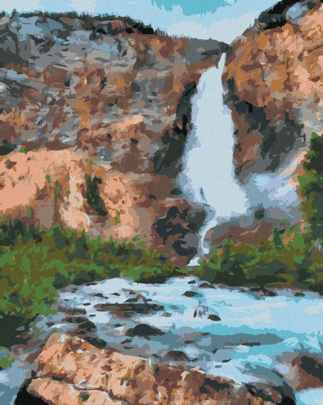 Malování podle čísel Vodopád v lese, 80x100 cm, vypnuté plátno na rám