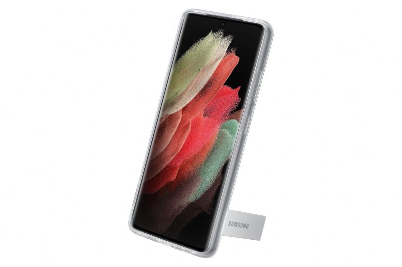 Kryt na mobil Samsung Průhledný zadní kryt se stojánkem pro Galaxy S21 Ultra průhledný