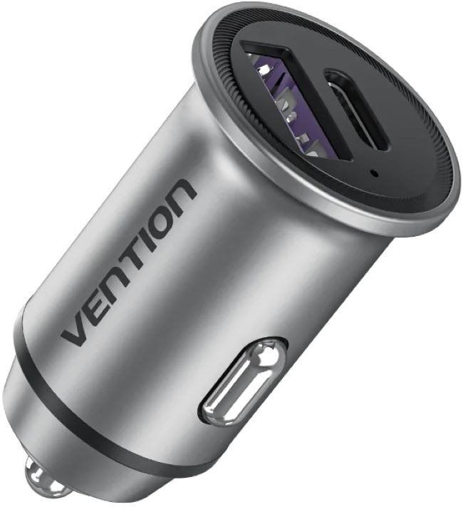 Nabíječka do auta Vention Two-Port USB A+C (30W/30W) Car Charger Gray Mini Style Aluminium Alloy Type