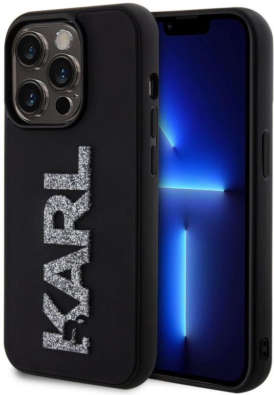 Kryt na mobil Karl Lagerfeld 3D Rubber Glitter Logo Karl Zadní Kryt pro iPhone 15 Pro Black
