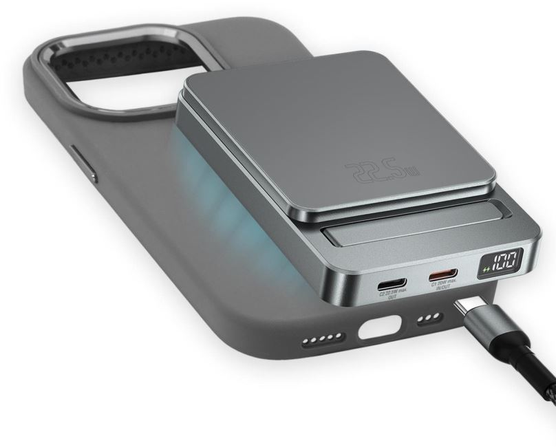 Powerbanka 4smarts Wireless OneStyle with MagSafe compatible case for Apple iPhone 15 Pro, 5000mAh, gray
