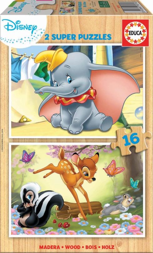 Puzzle Educa Dřevěné puzzle Dumbo a Bambi 2x16 dílků