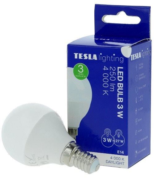 LED žárovka TESLA LED  MINIGLOBE BULB, E14, 3W,  250lm, 4000K denní bílá