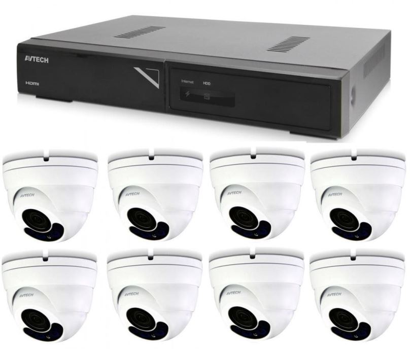 Kamerový systém AVTECH kamerový set 1x NVR AVH1109 a 8x 2MPX Motorzoom IP Dome kamera DGM2443SVSE
