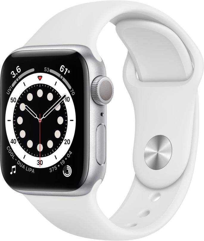 Chytré hodinky Apple Watch Series 6 44mm Stříbrný hliník s bílým sportovním řemínkem
