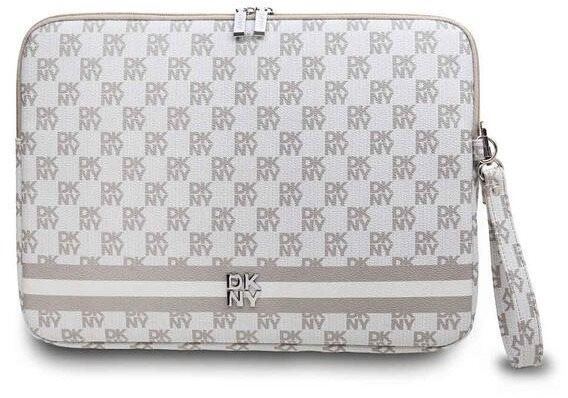 Pouzdro na notebook DKNY PU Leather Checkered Pattern and Stripe 15/16" Beige