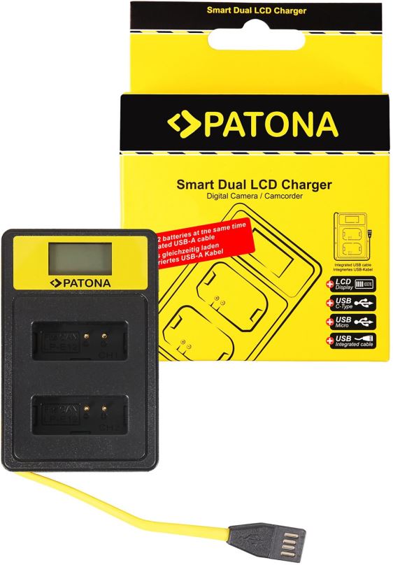 Nabíječka baterií fotoaparátů a videokamer PATONA pro Dual Canon LP-E12 s LCD,USB
