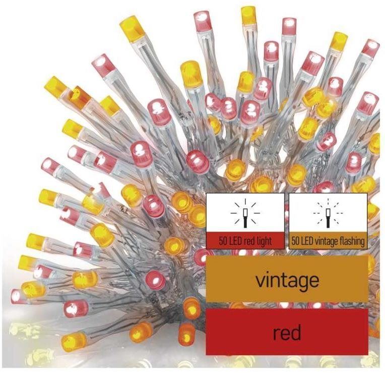 Světelný řetěz EMOS Standard LED spojovací řetěz pulzující – rampouchy, 2,5 m, venkovní, červená/vintage