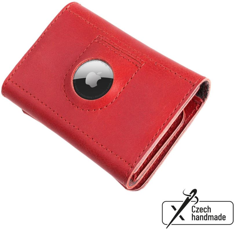 Peněženka FIXED Tripple Wallet for AirTag z pravé hovězí kůže červená
